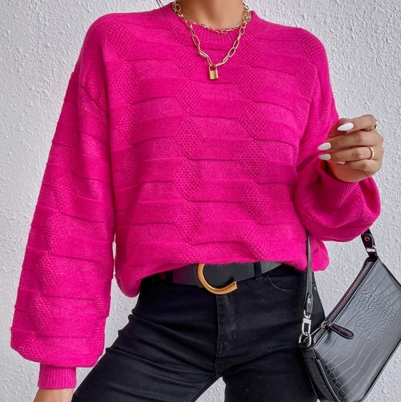 Drop Shoulder Textured Knit Sweater